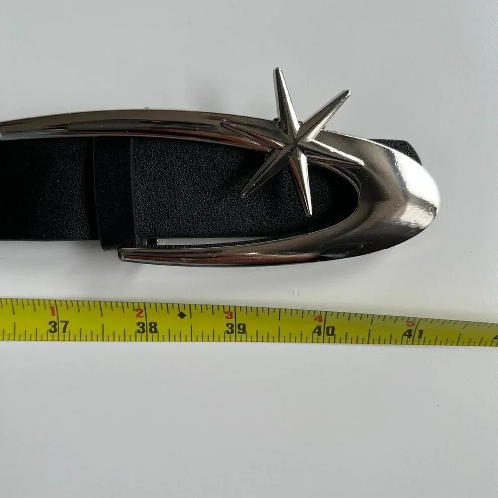 y2k 2000s chrome shooting star futuristic emblem black & silver grunge emo belt - Picture 7 of 7